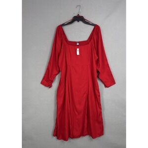 Old Navy Dress Womens XXL Petite Red Smocked Square Neck Fit Flare Knee Length